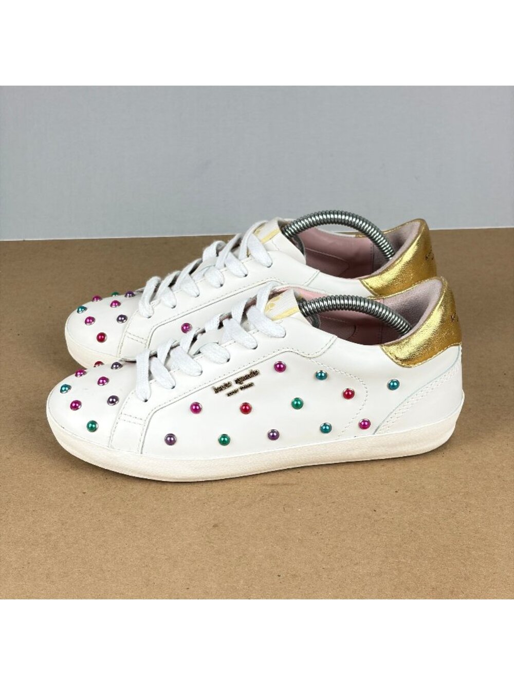 Kate Spade Ace Gem Embellished Leather Sneakers Womens 6 White Multicolor